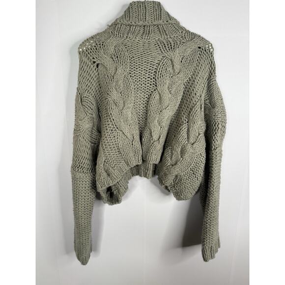 POL Cable knit Oversized Chunky Sweater Women's M Gray Turtleneck Cropped - Picture 3 of 8